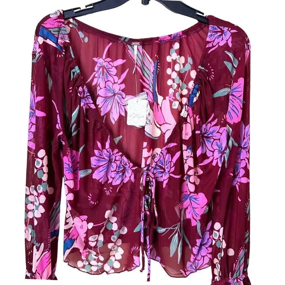 Free People Women's Floral Print Of Paradise Tie Front Crop Top